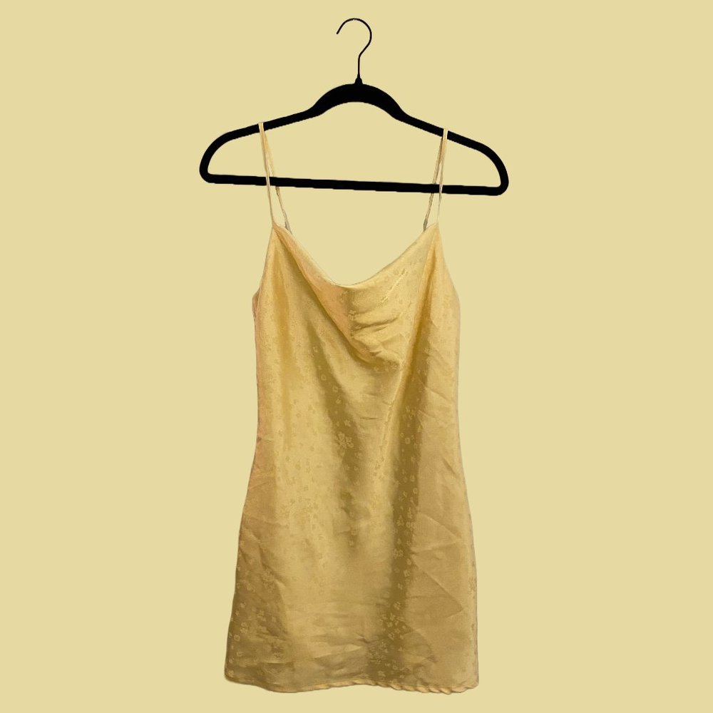 La Hearts Yellow Jacquard Cowl Mini Dress XS